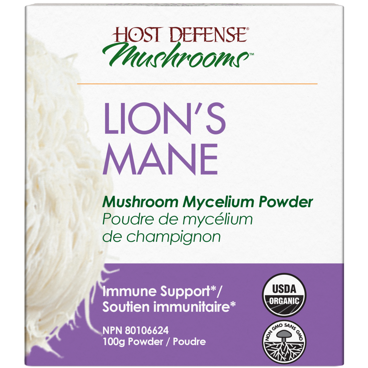 Host Defense Lions Mane Mushroom Mycelium Powder 100g Supplements - Immune Health at Village Vitamin Store