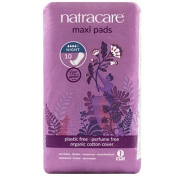 NatraCare Maxi Pads (Night Time Without Wings) - 10 Pads Feminine Sanitary Supplies at Village Vitamin Store