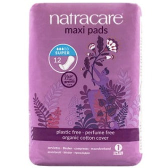 NatraCare Maxi Pads (Super Without Wings) - 12 Pads Feminine Sanitary Supplies at Village Vitamin Store
