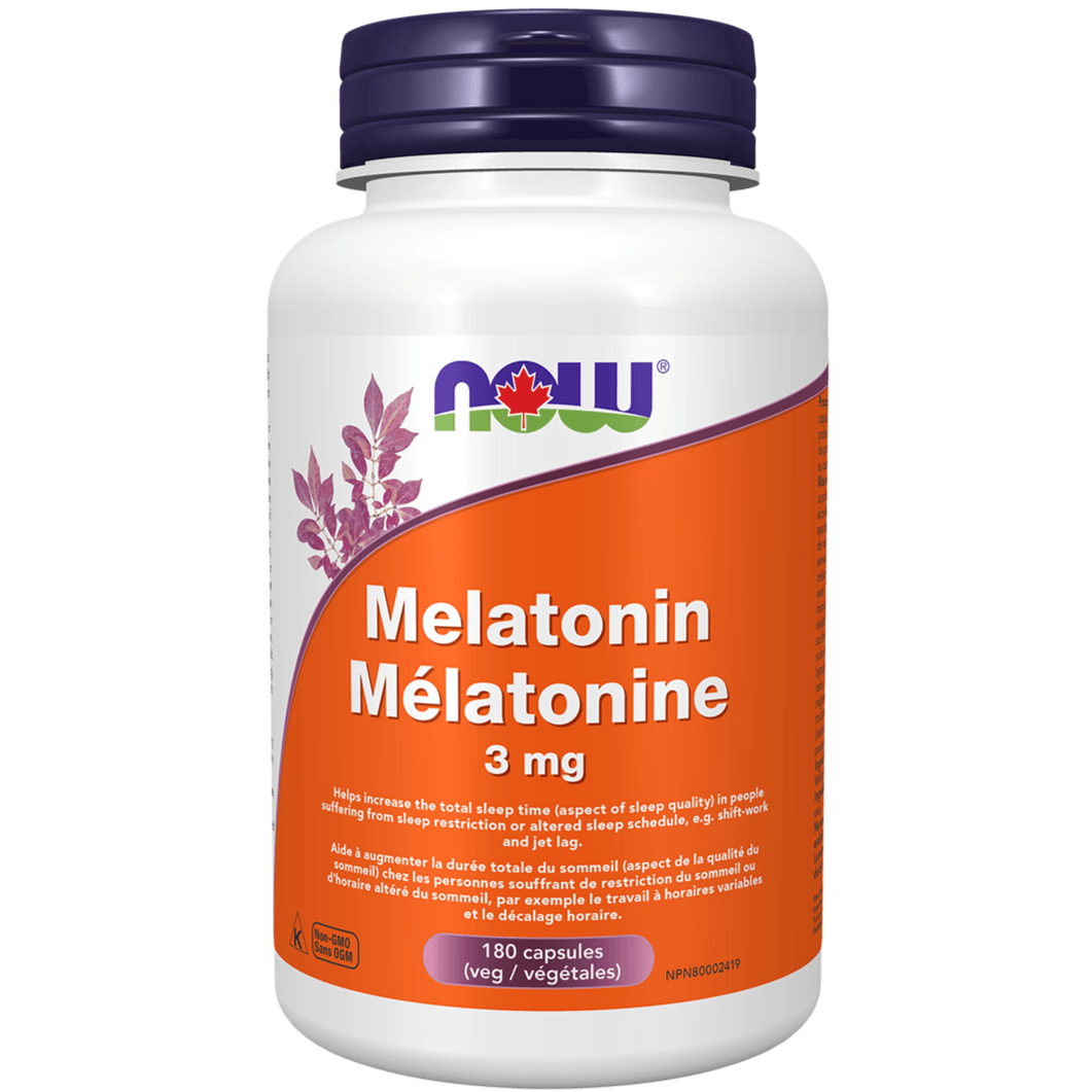NOW Melatonin 3 mg 180 caps Supplements - Sleep at Village Vitamin Store