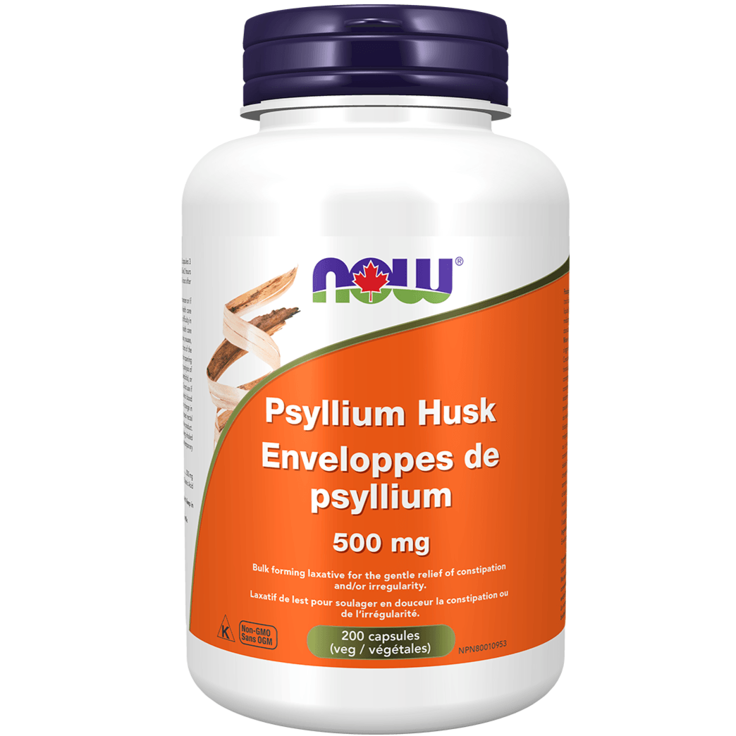 NOW Psyllium Husk 500mg 200/500 Caps Supplements - Digestive Health at Village Vitamin Store