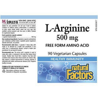 Natural Factors L-Arginine 500mg 90 Veggie Caps Supplements - Amino Acids at Village Vitamin Store