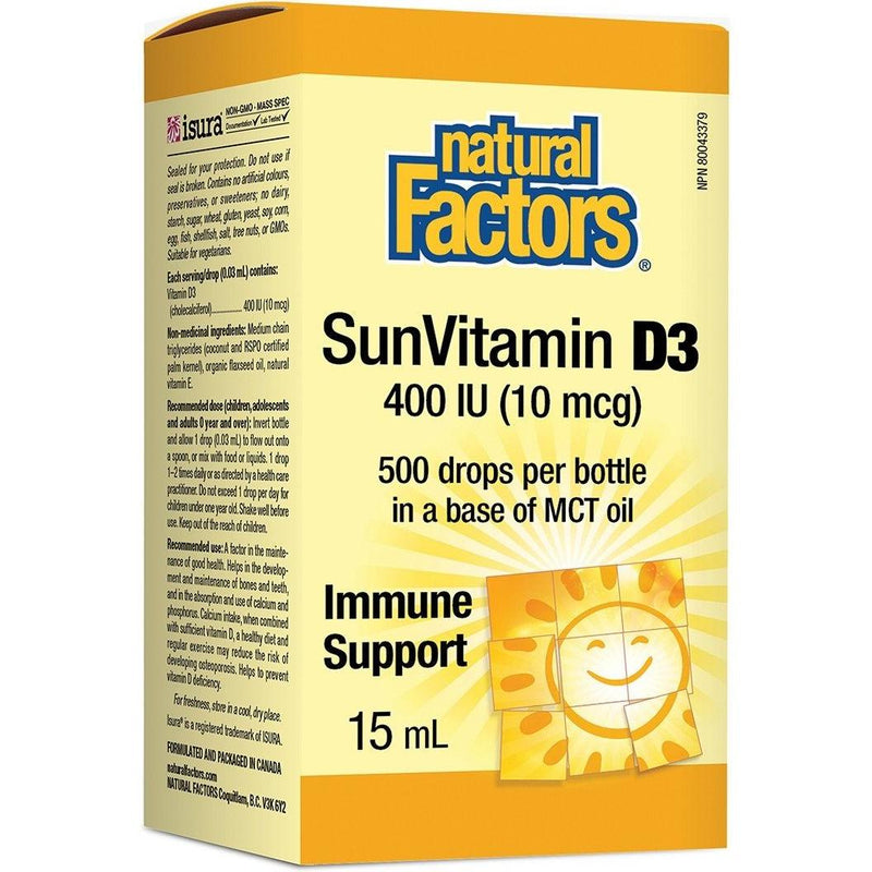 Natural Factors Sun Vitamin D3 Drops 400 IU 15mL Vitamins - Vitamin D at Village Vitamin Store