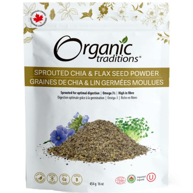Organic Traditions Organic Sprouted Chia & Flax Seed Powder 454g Food Items at Village Vitamin Store