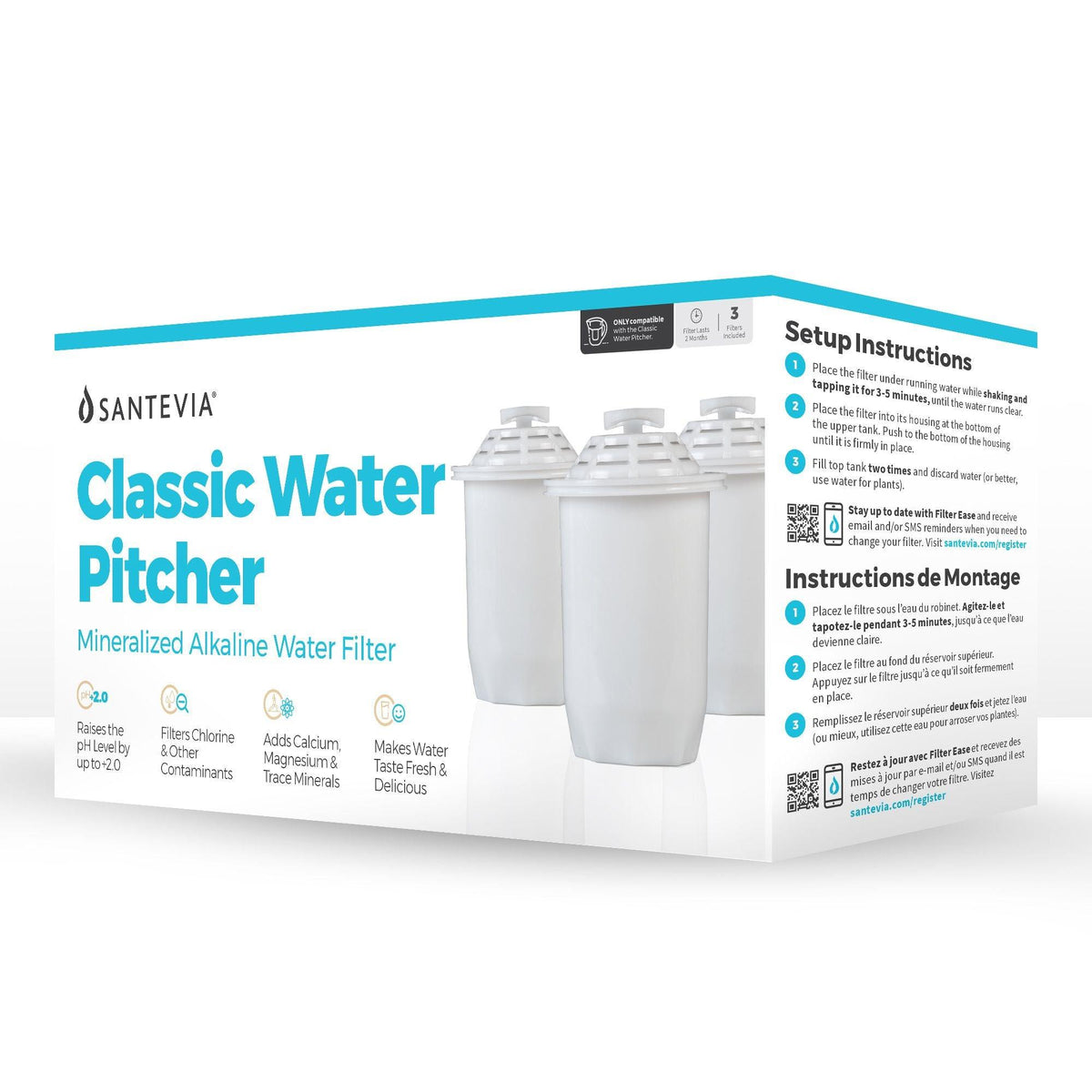 Santevia Alkaline Pitcher Filters Classic 3 Pieces Water Filtration at Village Vitamin Store