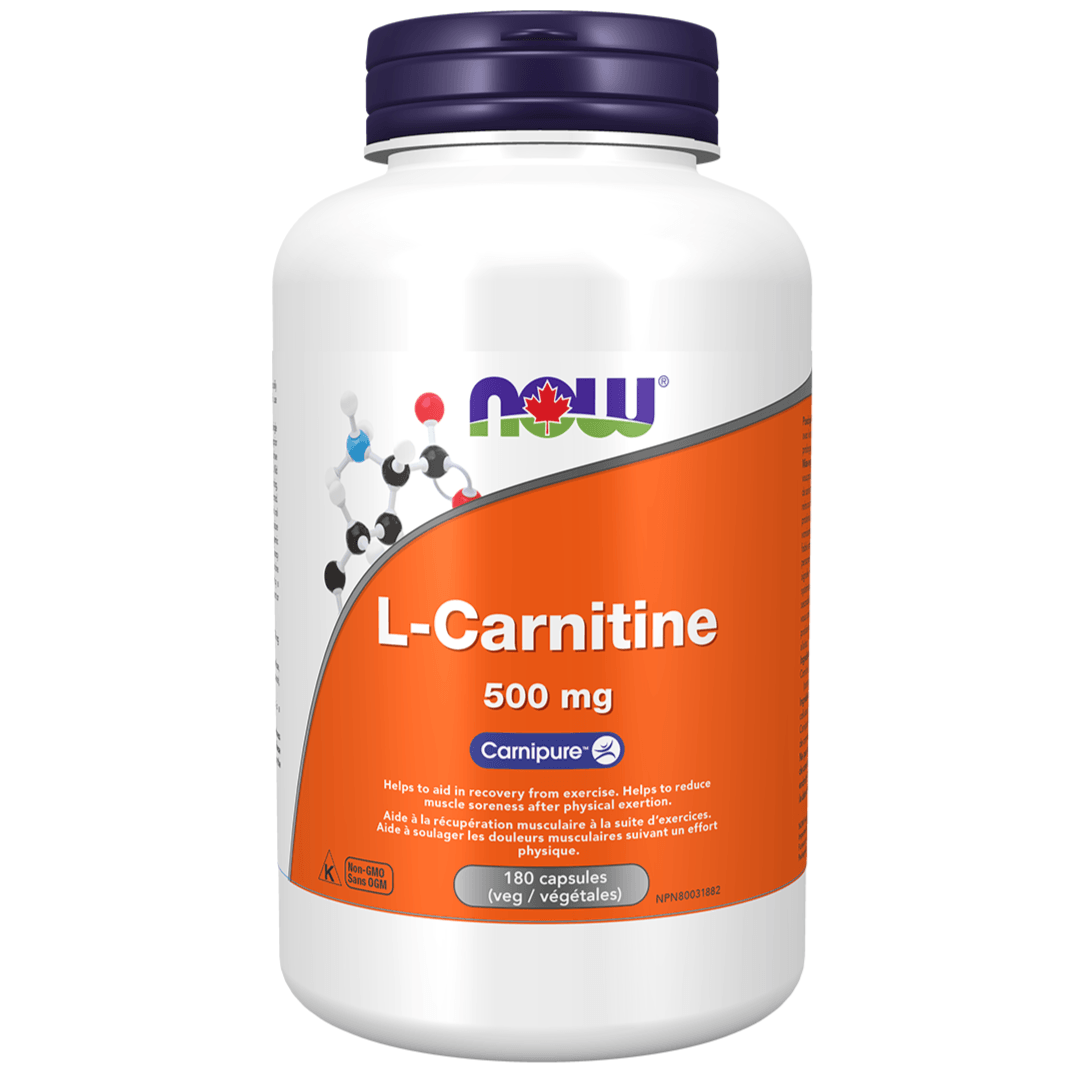 NOW L-Carnitine 500 mg 180 Veggie Caps Supplements - Amino Acids at Village Vitamin Store