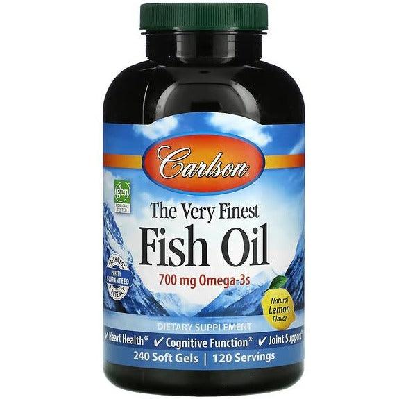 Carlson's The Very Finest Fish Oil Natural Lemon 350 mg 240 Soft Gels Supplements - EFAs at Village Vitamin Store