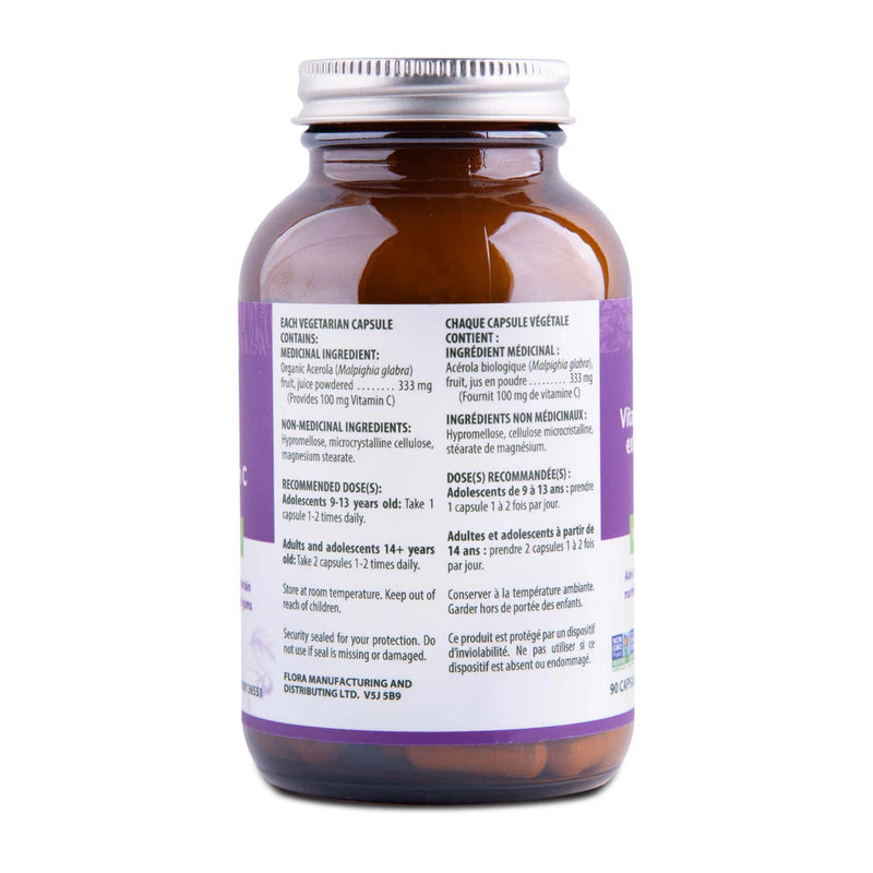 Flora Organic Acerola Vitramin C Gluten Free 90 Vegetarian Capsules
