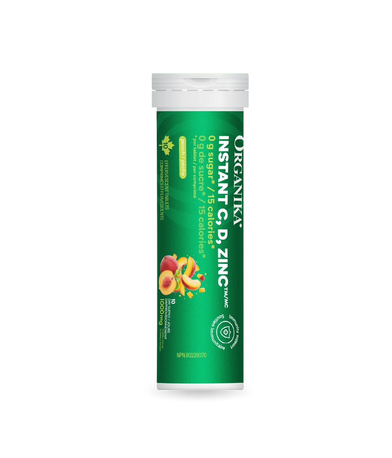 Organika Instant C, D, Zinc 10 Effervescents Tabs Peach