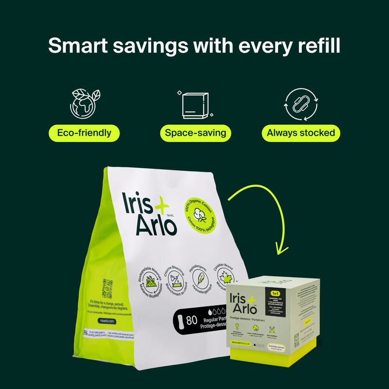Iris + Arlo 100% Organic Cotton Panty Liners - Resealable Bag 80 Regular Pantyliners