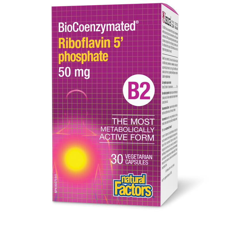 Natural Factors BioCoenzymated 50mg Riboflavin 5'-Phosphate B2 30 Veggie Caps