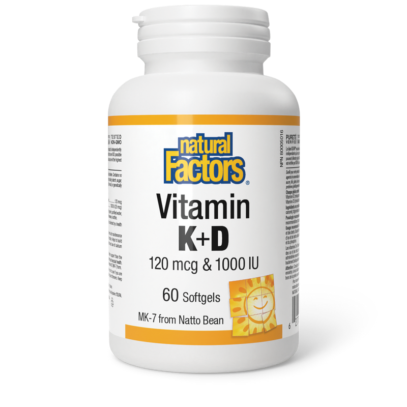 Natural Factors Vitamin K + D 120mcg & 1000 IU 60 Softgels