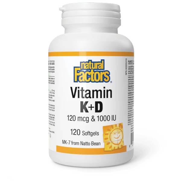 Natural Factors Vitamin K + D 120mcg & 1000 IU 120 Softgels