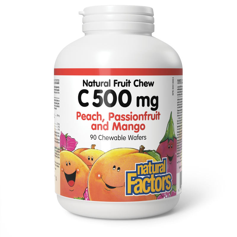 Natural Factors Vitamin C Peach, Passionfruit and Mango 500mg 90 Chewable Wafers