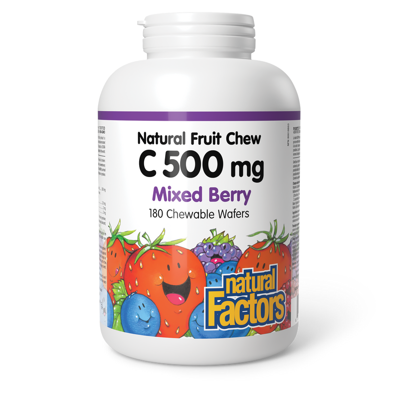 Natural Factors Kids C 500mg Mixed Berry 180 Chewable Wafers