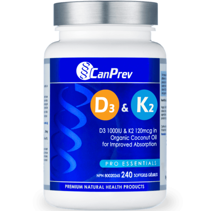 CanPrev D3 + K2 with Organic Coconut Oil Base 240 Softgels Vitamins - Vitamin D at Village Vitamin Store