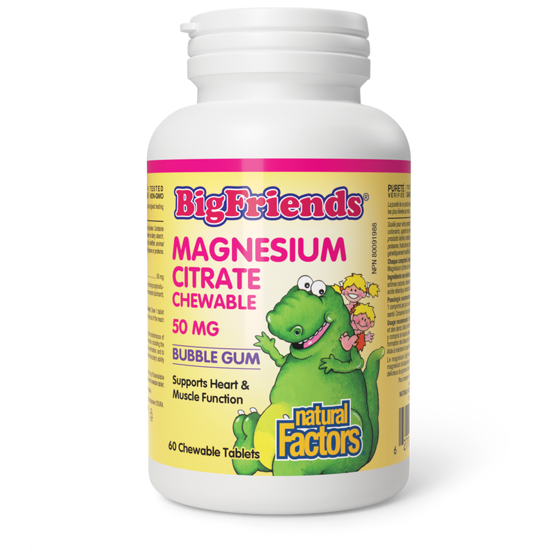 Natural Factors Big Friends Magnesium Citrate 50mg Bubble Gum 60 Chewable Tabs