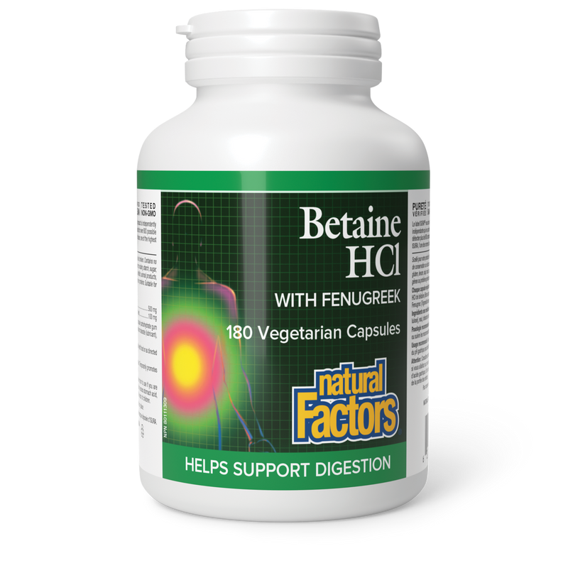 Natural Factors Betaine Hydrochloride with Fenugreek 180 Veggie Caps