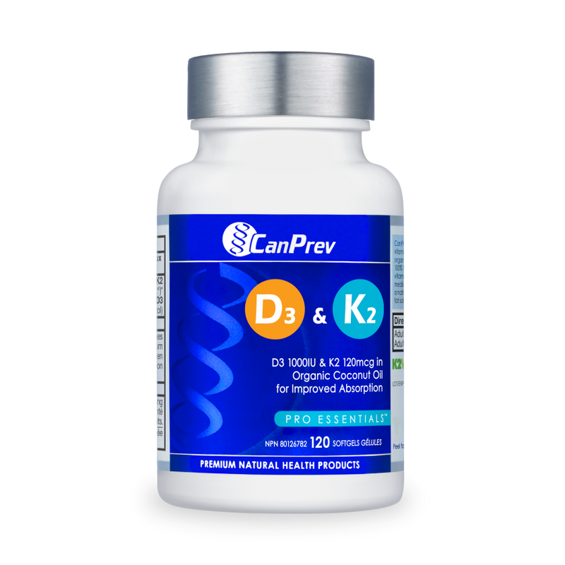 CanPrev D3 + K2 with Organic Coconut Oil Base 120 Softgels