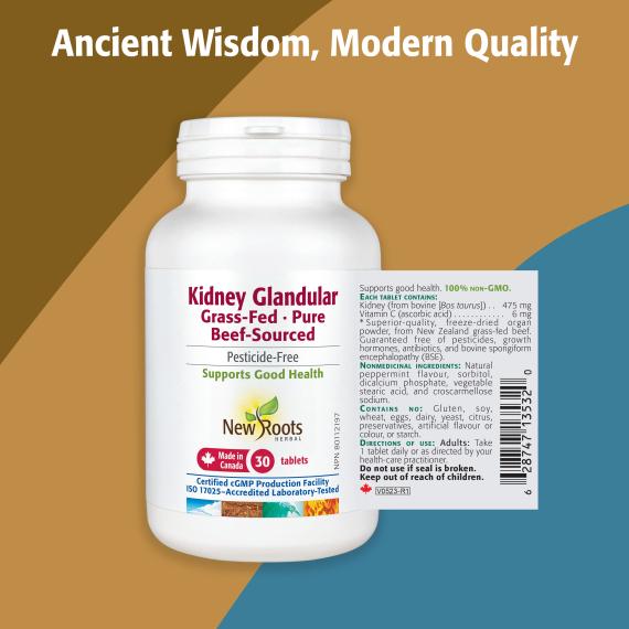 New Roots Kidney Glandular Grass fed - Pure Beef-Sourced