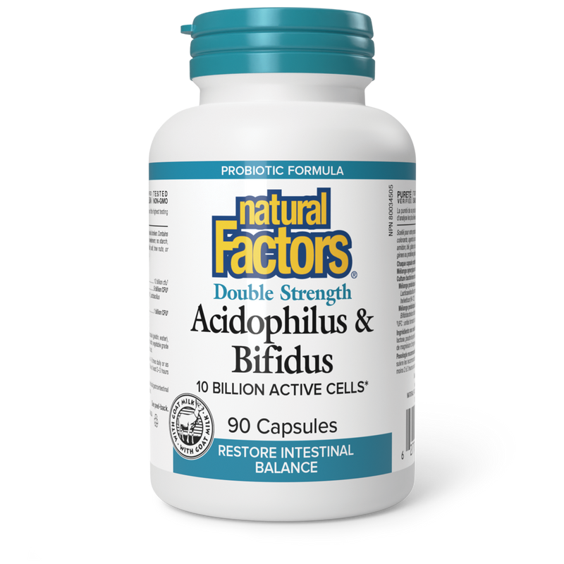 Natural Factors Acidophilus & Bifidus Double Strength 10 Billion Active Cells 90 Capsules