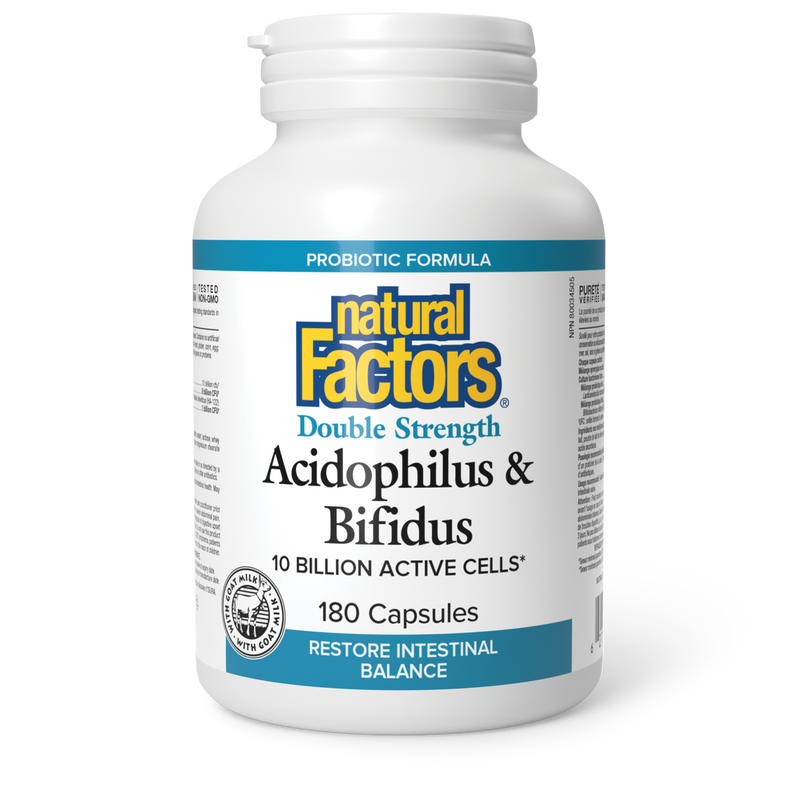 Natural Factors Acidophilus & Bifidus Double Strength 10 Billion Active Cells 180 Capsules
