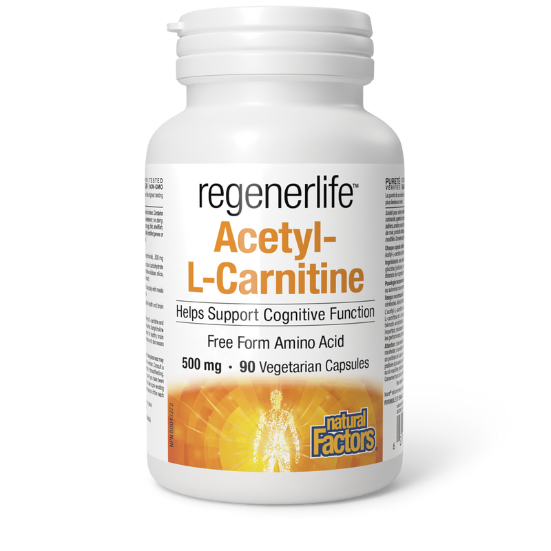 Natural Factors RegenerLife Acetyl-L-Carnitine 500 mg 90 Veggie Capsules