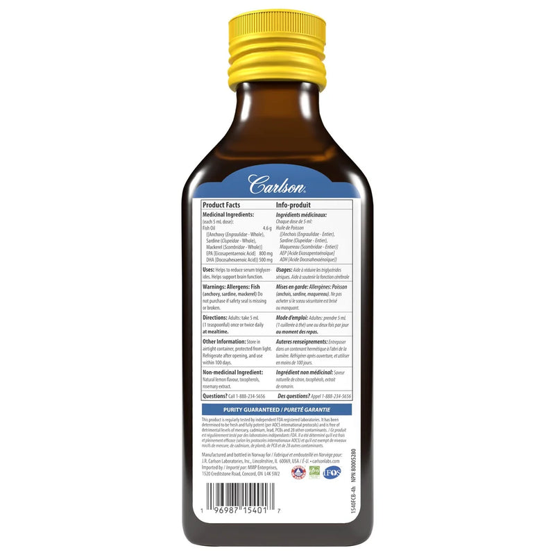 Carlson's Norwegian The Very Finest Fish Oil Natural Lemon 200mL