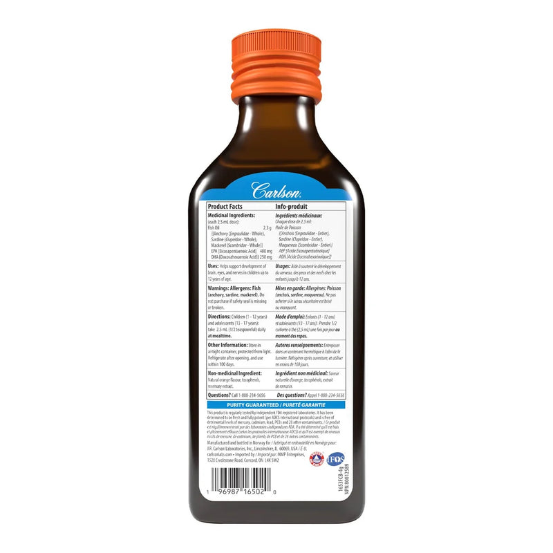 Carlson's Kid's Norwegian The Very Finest Fish Oil Natural Orange 800 mg 200 ml