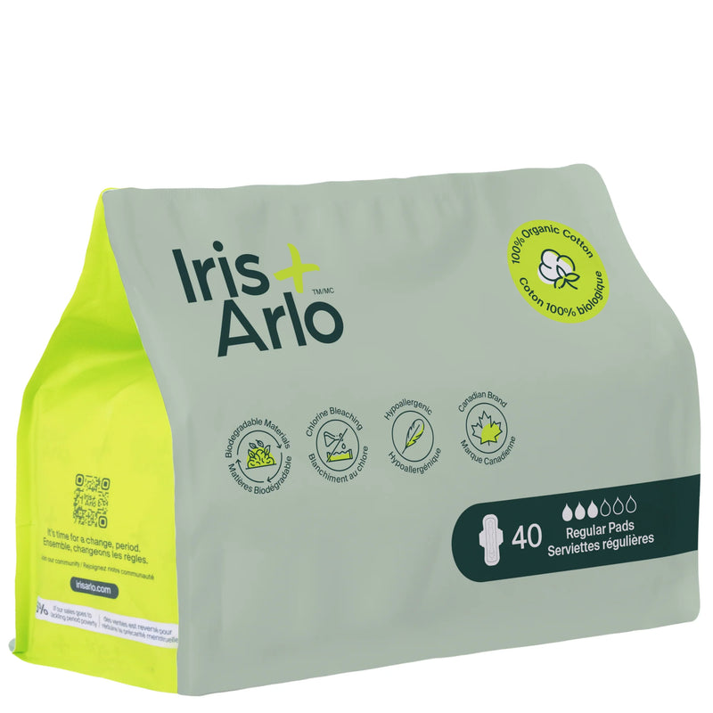 Iris + Arlo 100% Organic Regular Pads - Resealable Bag 40 Pads