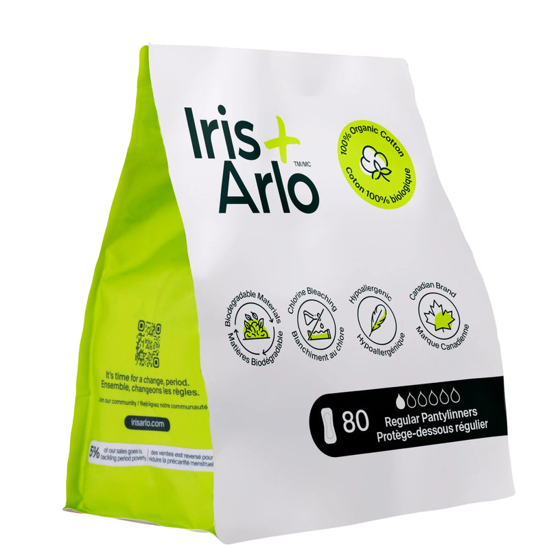 Iris + Arlo 100% Organic Cotton Panty Liners - Resealable Bag 80 Regular Pantyliners