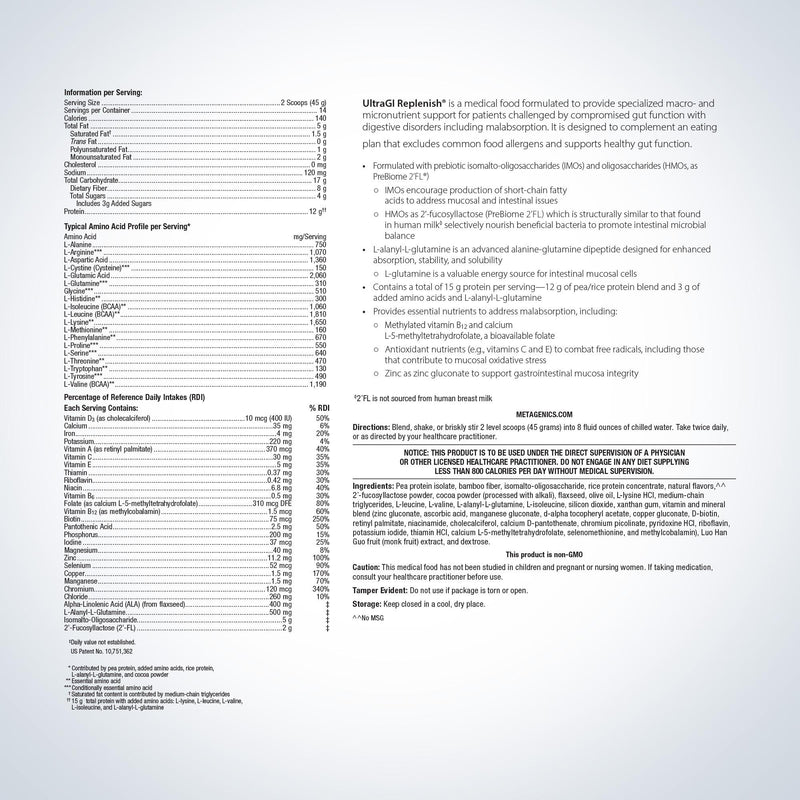 Metagenics UltraGI Replenish Chocolate 630 Grams