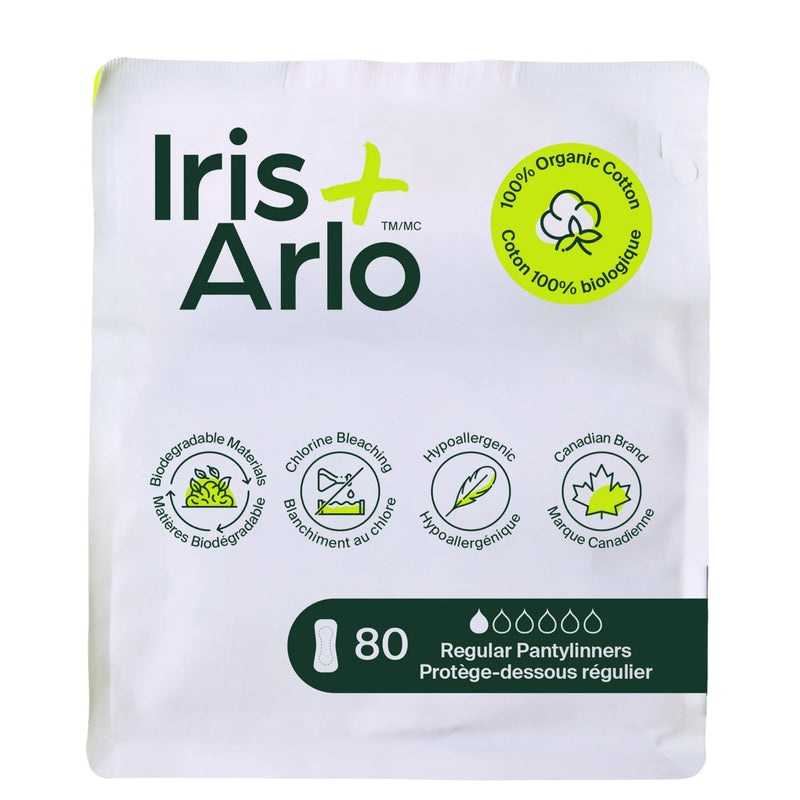 Iris + Arlo 100% Organic Cotton Panty Liners - Resealable Bag 80 Regular Pantyliners
