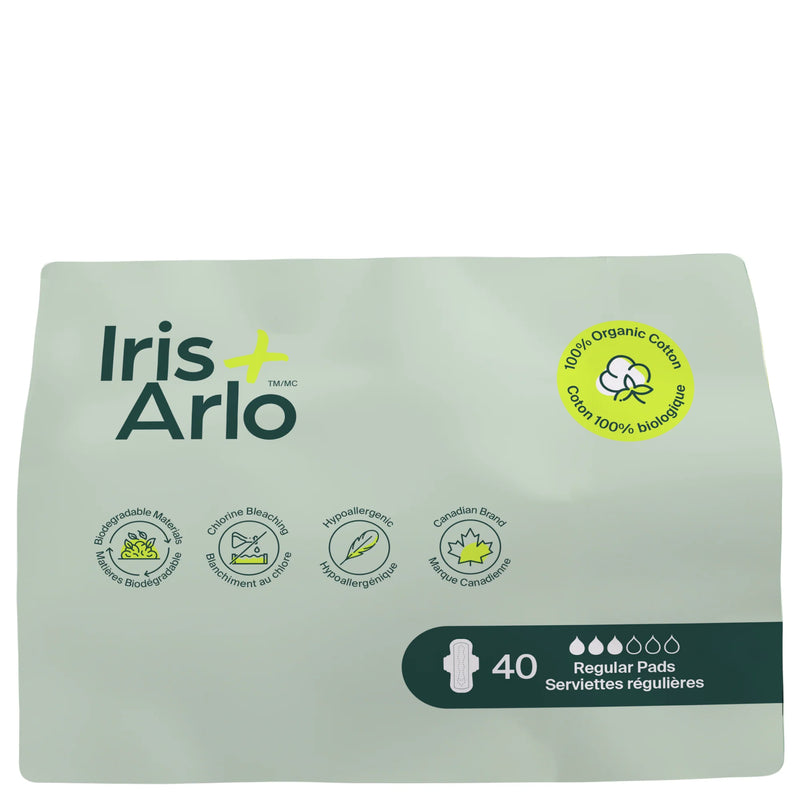 Iris + Arlo 100% Organic Regular Pads - Resealable Bag 40 Pads