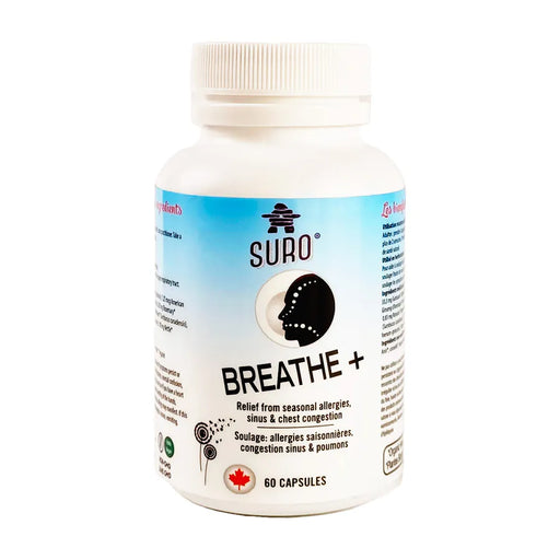 Suro Breathe+ supplement bottle on a white background