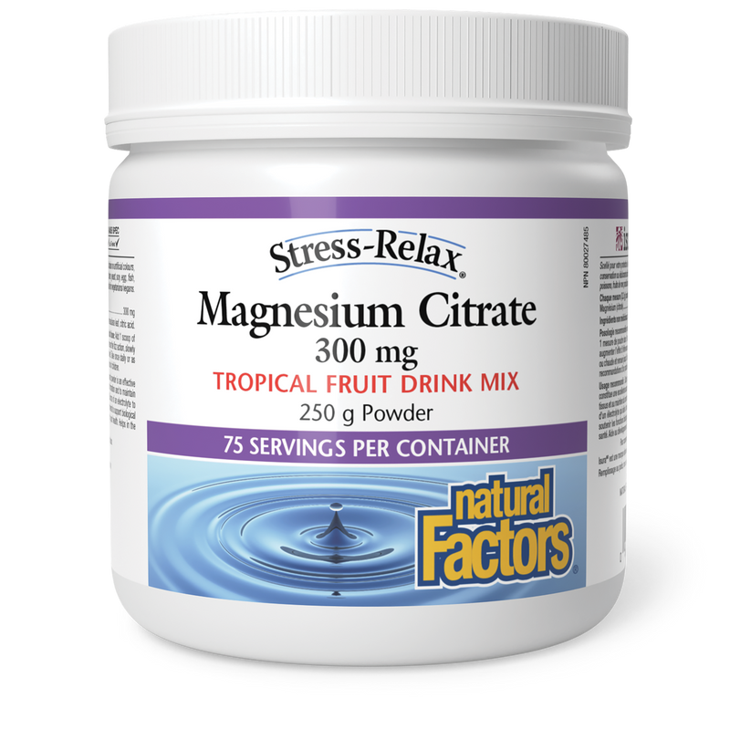 Natural Factors Magnesium Citrate Tropical Fruit Drink Mix 300mg 250g Powder