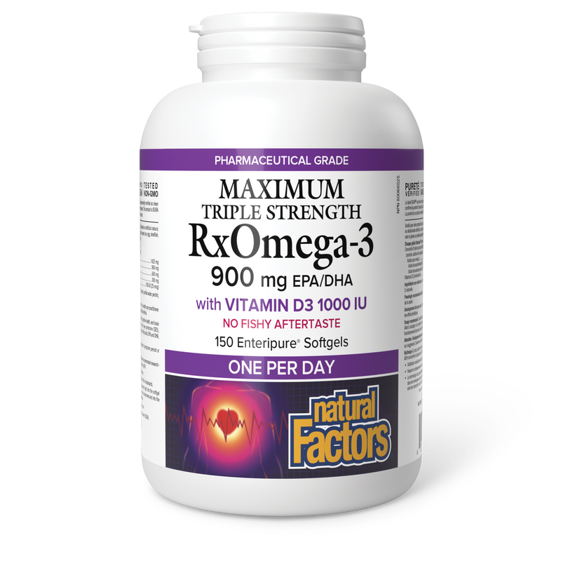 Natural Factors Rx Omega-3 Maximum Strength 900mg With Vitamin D3 150 Softgels