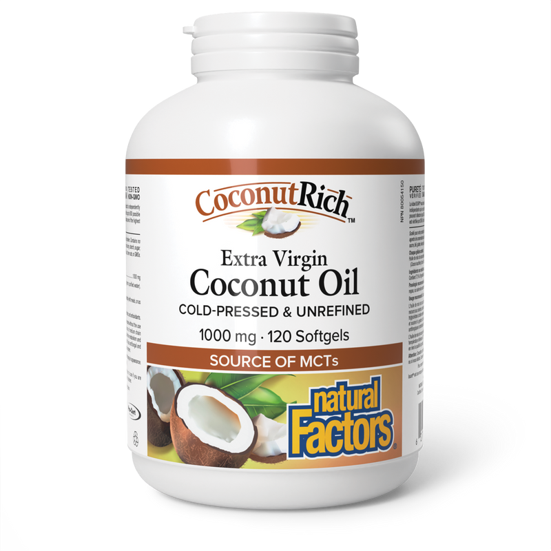 Natural Factors Coconut Rich Extra Virgin Coconut Oil 1000mg 120 Softgels