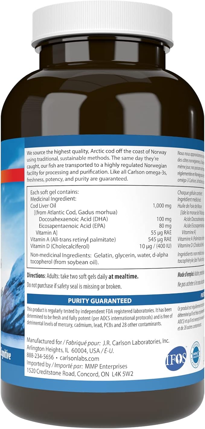 Carlson Super Cod Liver Oil 1000MG 250 Soft Gels