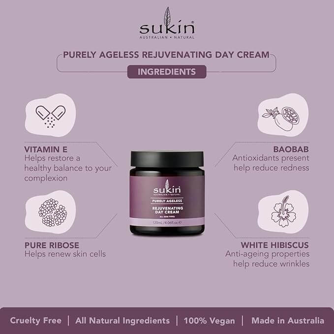Sukin Rejuvenating Day Cream - Purely Ageless For All Skin Types - 120 mL