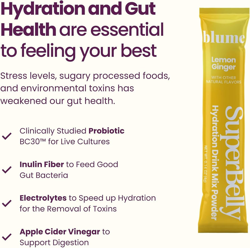 blume Superbelly Gut Building Hydration Powder Lemon Ginger, 7 Sachets 28g