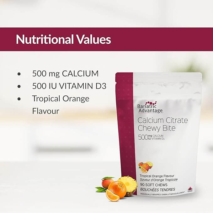Bariatric Advantage - Calcium Citrate Chewy Bite 500mg - Orange Flavor - 90 Soft Chews
