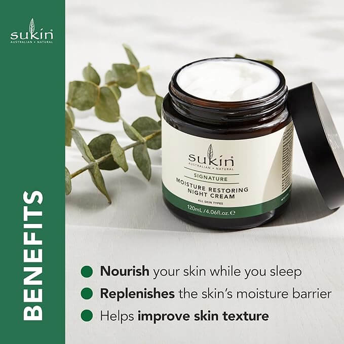 Sukin - Moisture Restoring Night Cream - Signature Range - Hydrates the Skin While You Sleep - For All Skin Types - 120 mL