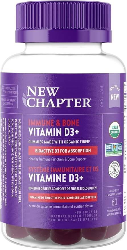 New Chapter Immune & Bone Vitamin D3+ Mixed Berries Flavored 60 Gummies