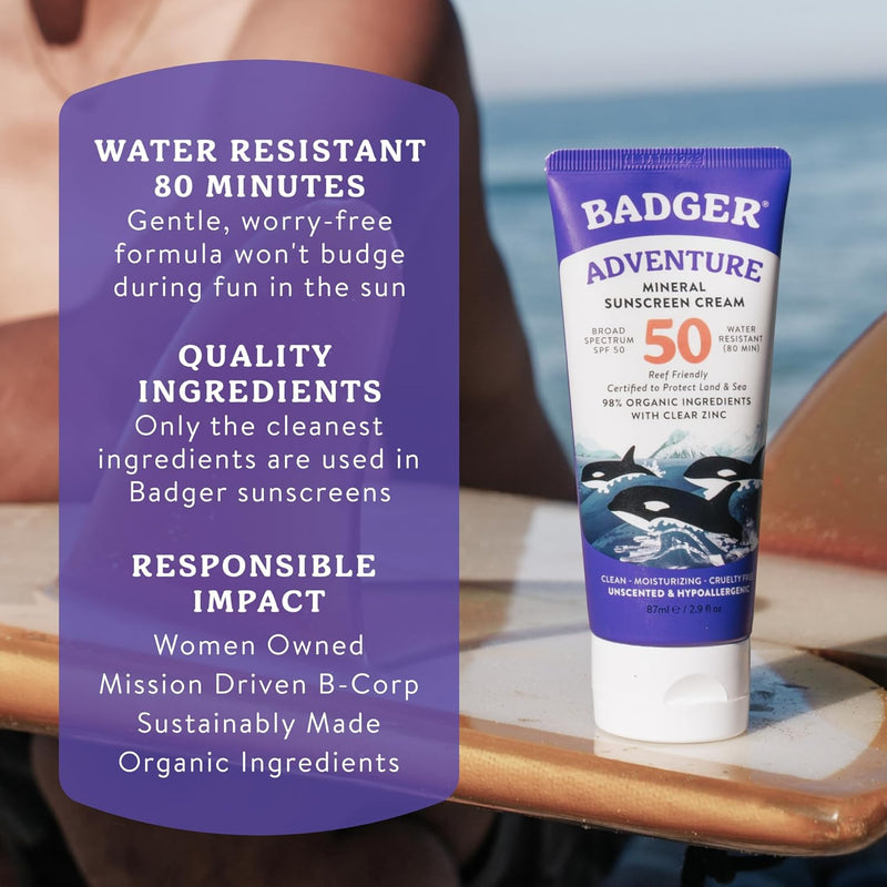 Badger Reel Safe Adventure Sunscreen Clear Zinc SPF 50 2.9 fl.oz Unscented