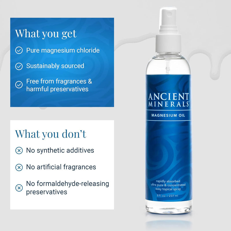 Ancient Minerals Magnesium Oil Spray Bottle - Topical Magnesium for Skin Application 237 mL