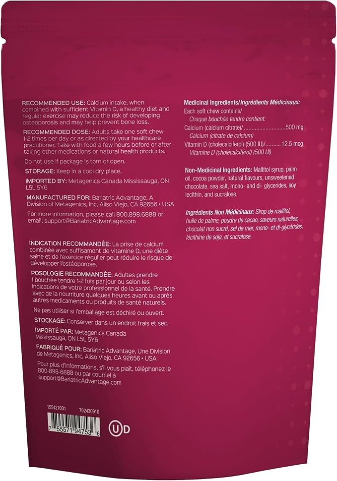 Bariatric Advantage - Calcium Citrate Chewy Bite 500mg - Chocolate Flavored - 90 Soft Chews