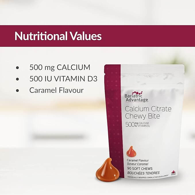 Bariatric Advantage - Calcium Citrate Chewy Bite 500mg - Caramel Flavored - 90 Soft Chews