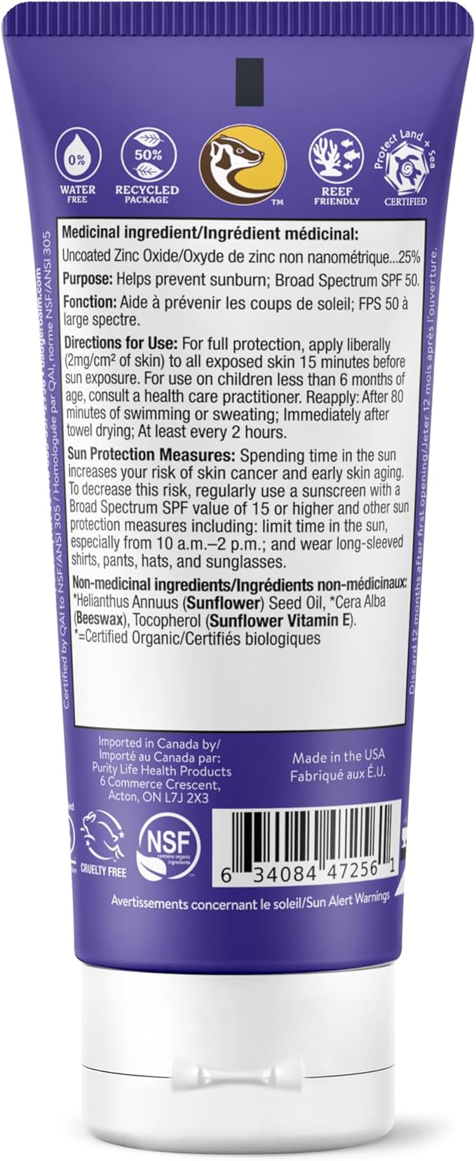 Badger Reel Safe Adventure Sunscreen Clear Zinc SPF 50 2.9 fl.oz Unscented