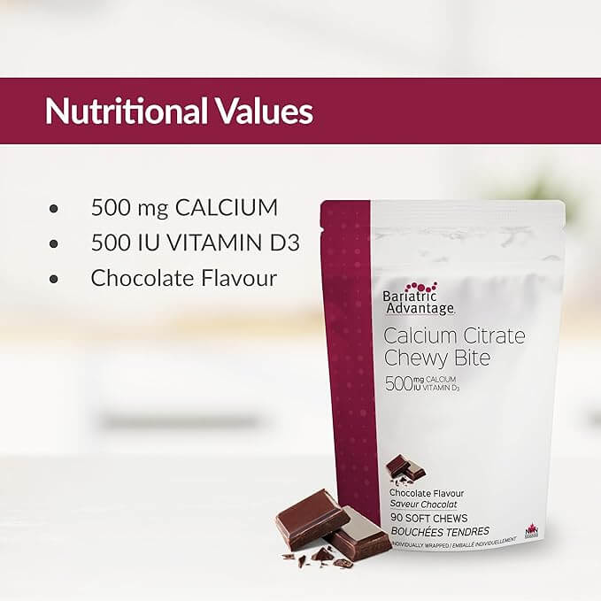 Bariatric Advantage - Calcium Citrate Chewy Bite 500mg - Chocolate Flavored - 90 Soft Chews